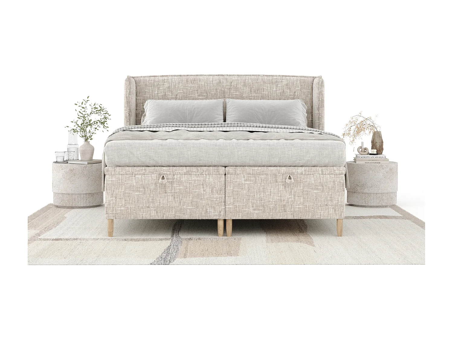 Lit coffre en toile tissée Ritual - 160 x 200 cm - creme