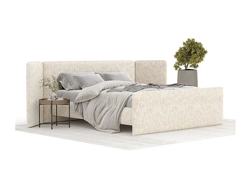 Lit coffre Tokyo - 200 x 200 cm - toile tissée - beige clair