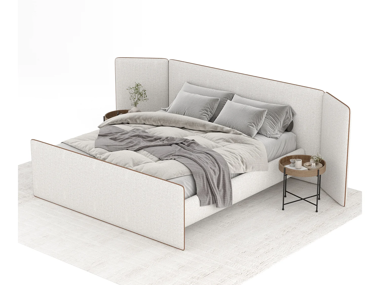 Lit coffre Tokyo - 180 x 200 cm - toile tissée - crème