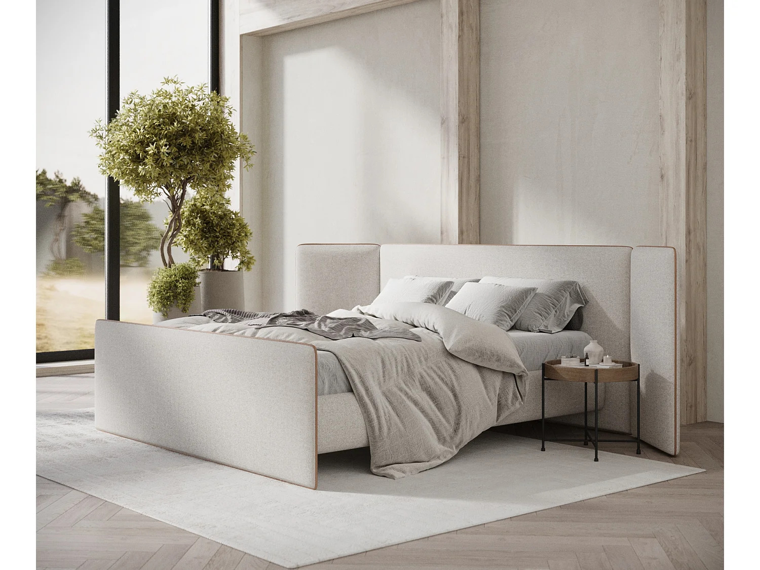 Polsterbett Tokyo - 180 x 200 cm - Webstoff - creme