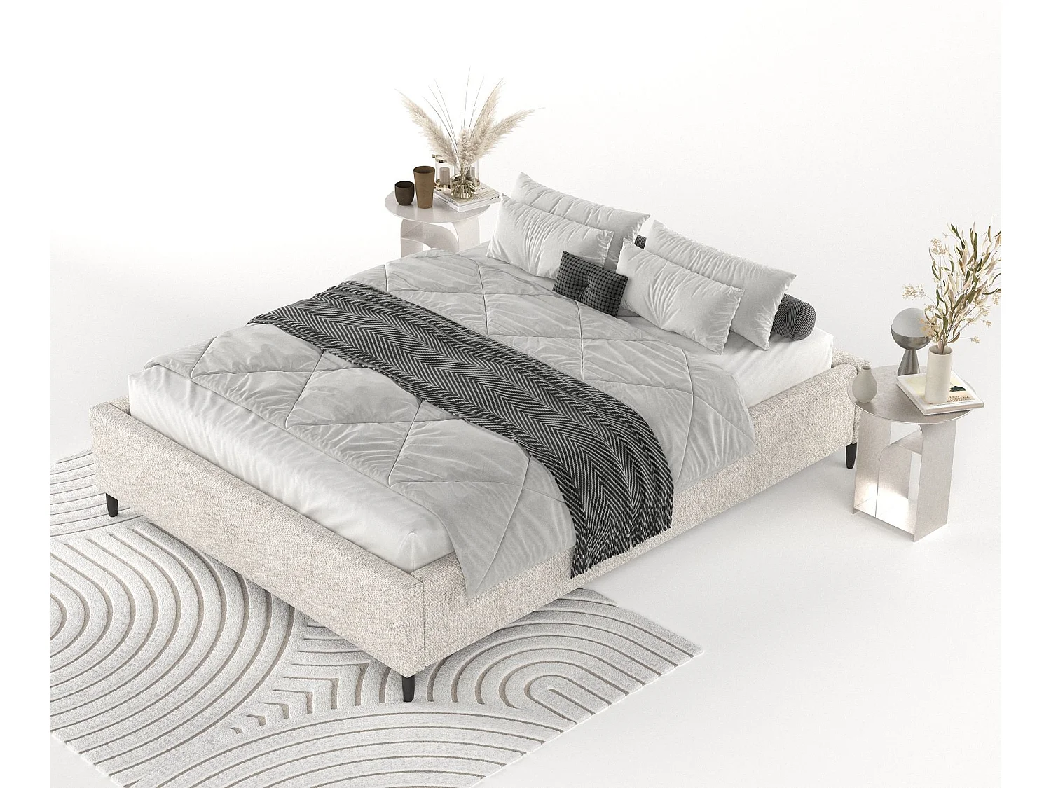 Polsterbett Larch - 140 x 200 cm - Webstoff - creme