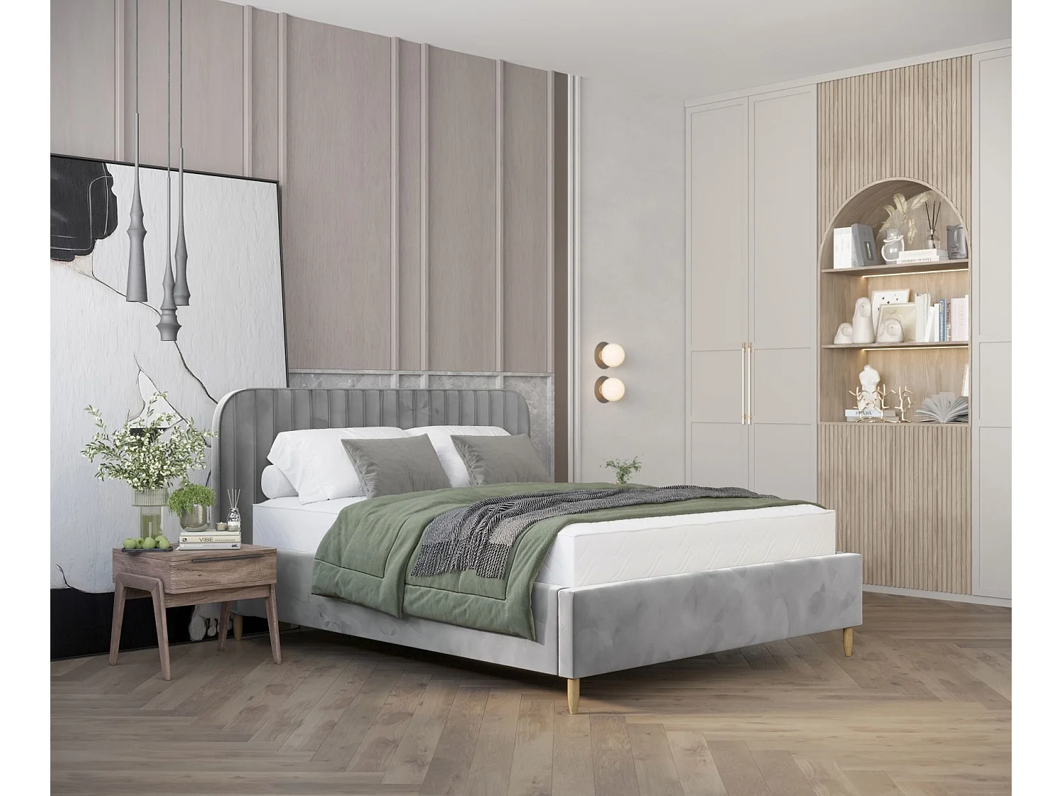 Lit coffre Noto - 140 x 200 cm - velours - gris