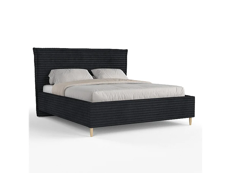 Polsterbett Cape Cod - 140 x 200 cm - Samtstoff - schwarz