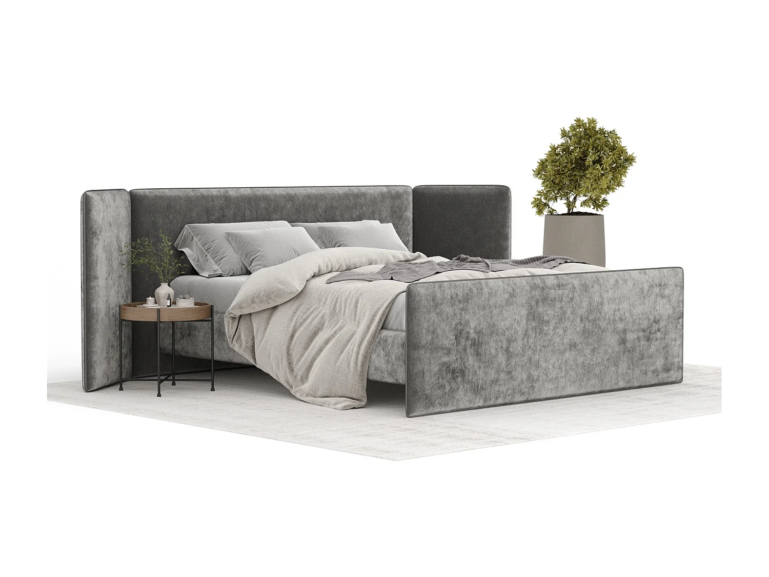 Polsterbett Tokyo - 160 x 200 cm - Chenille-Stoff - grau