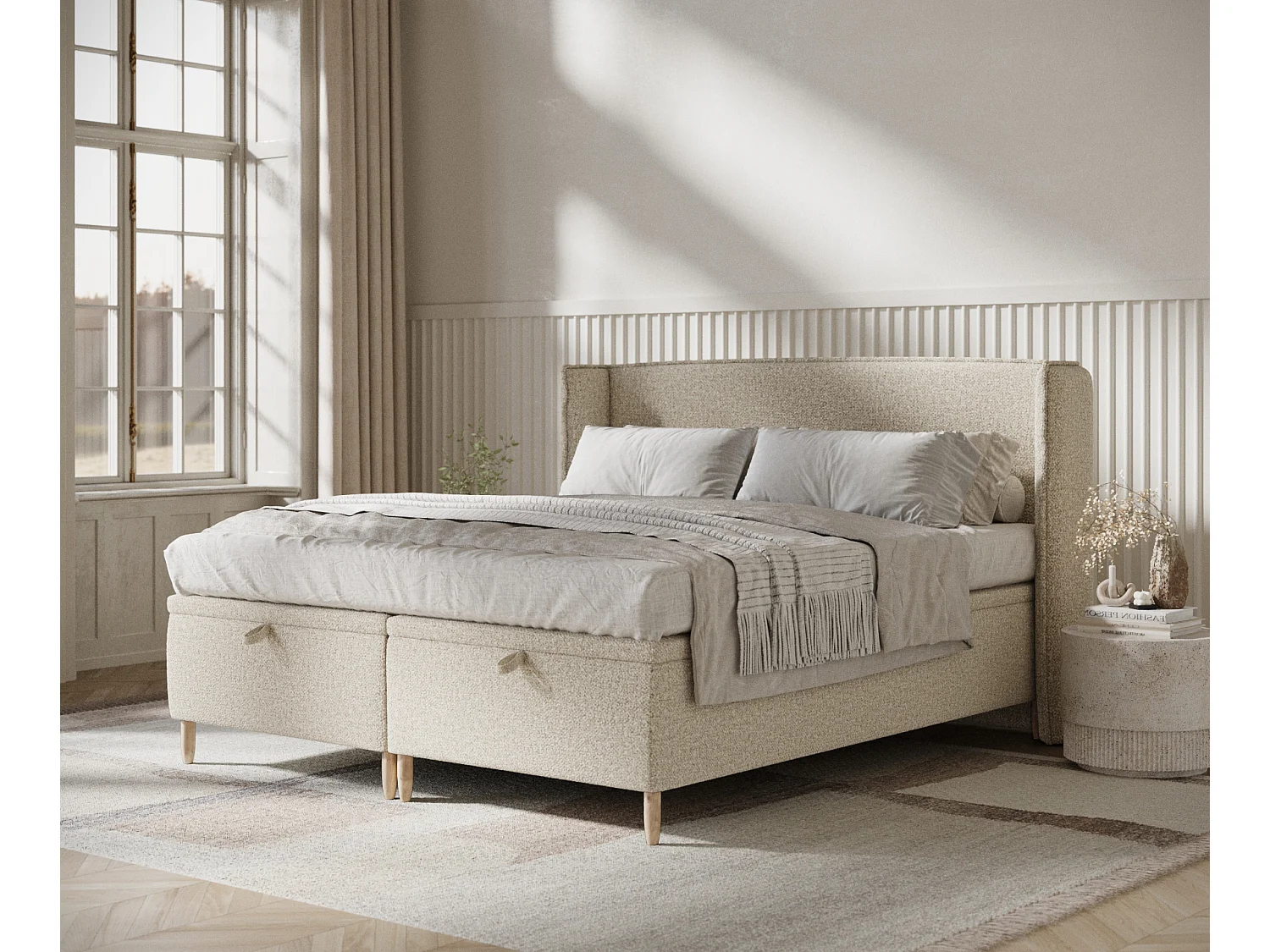 Łóżko tapicerowane w tkaninie boucle Ritual - 180 x 200 cm - beżowy