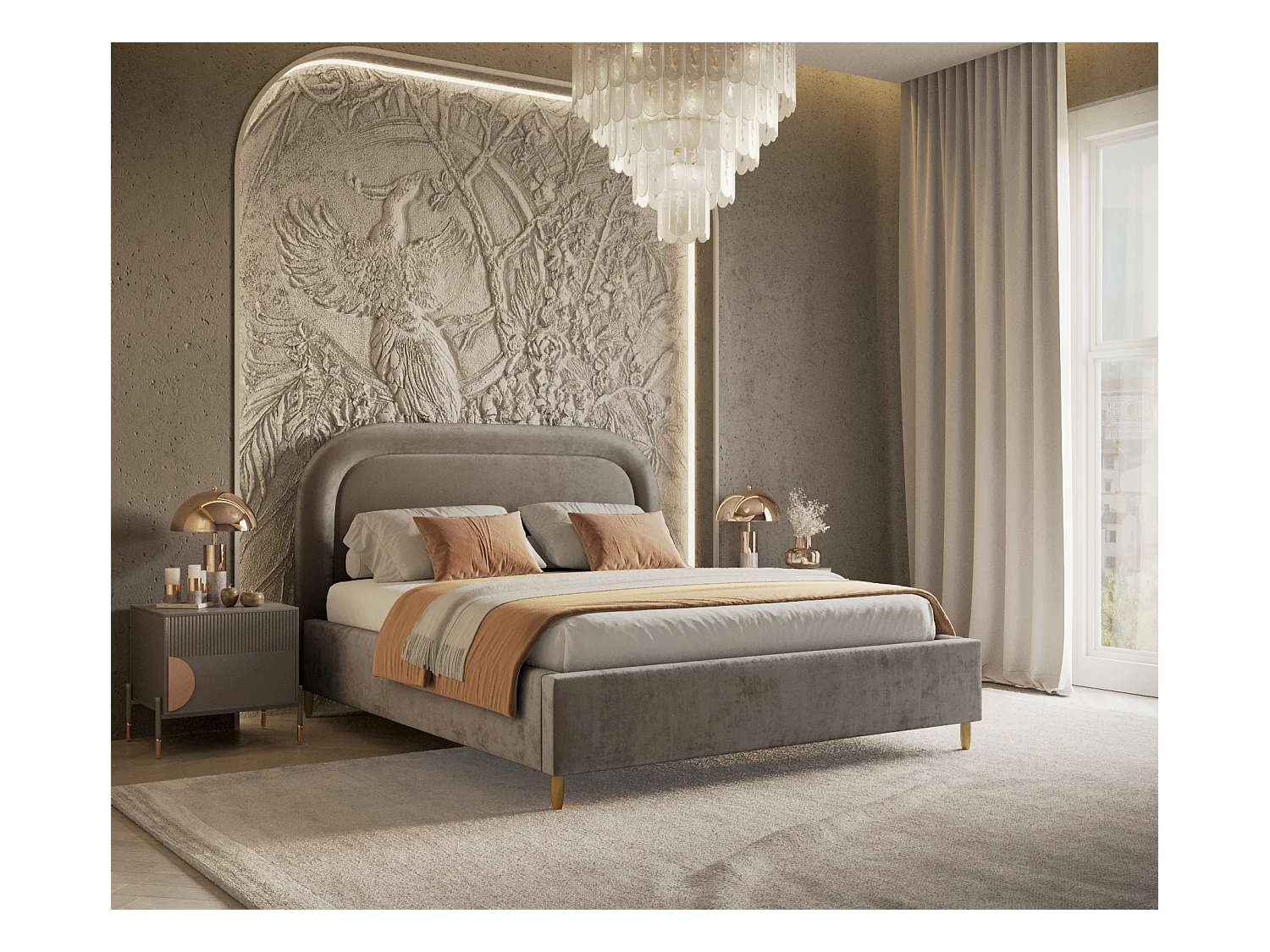 Lit coffre Mija - 160 x 200 cm - chenille - beige