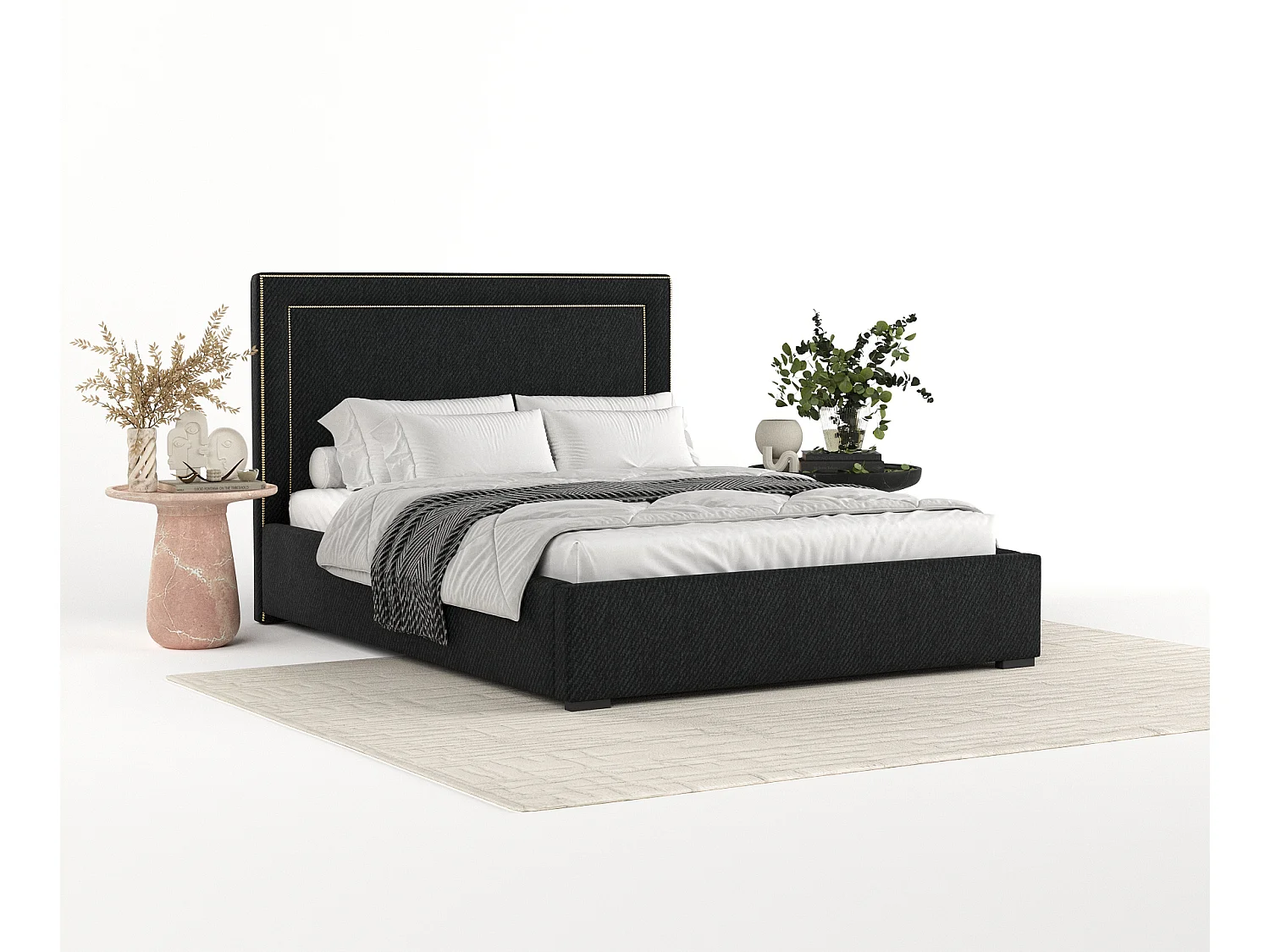 Polsterbett Como - 160 x 200 cm - Webstoff - schwarz