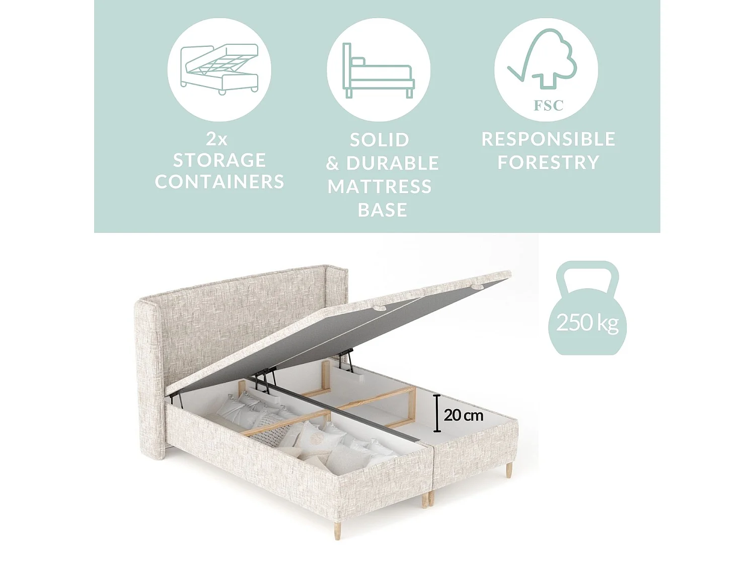 Lit coffre en toile tissée Ritual - 160 x 200 cm - beige mélangé