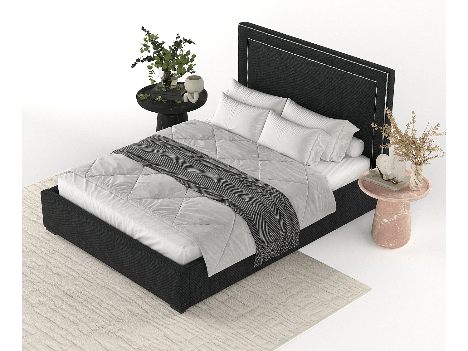Polsterbett Como - 160 x 200 cm - Webstoff - schwarz
