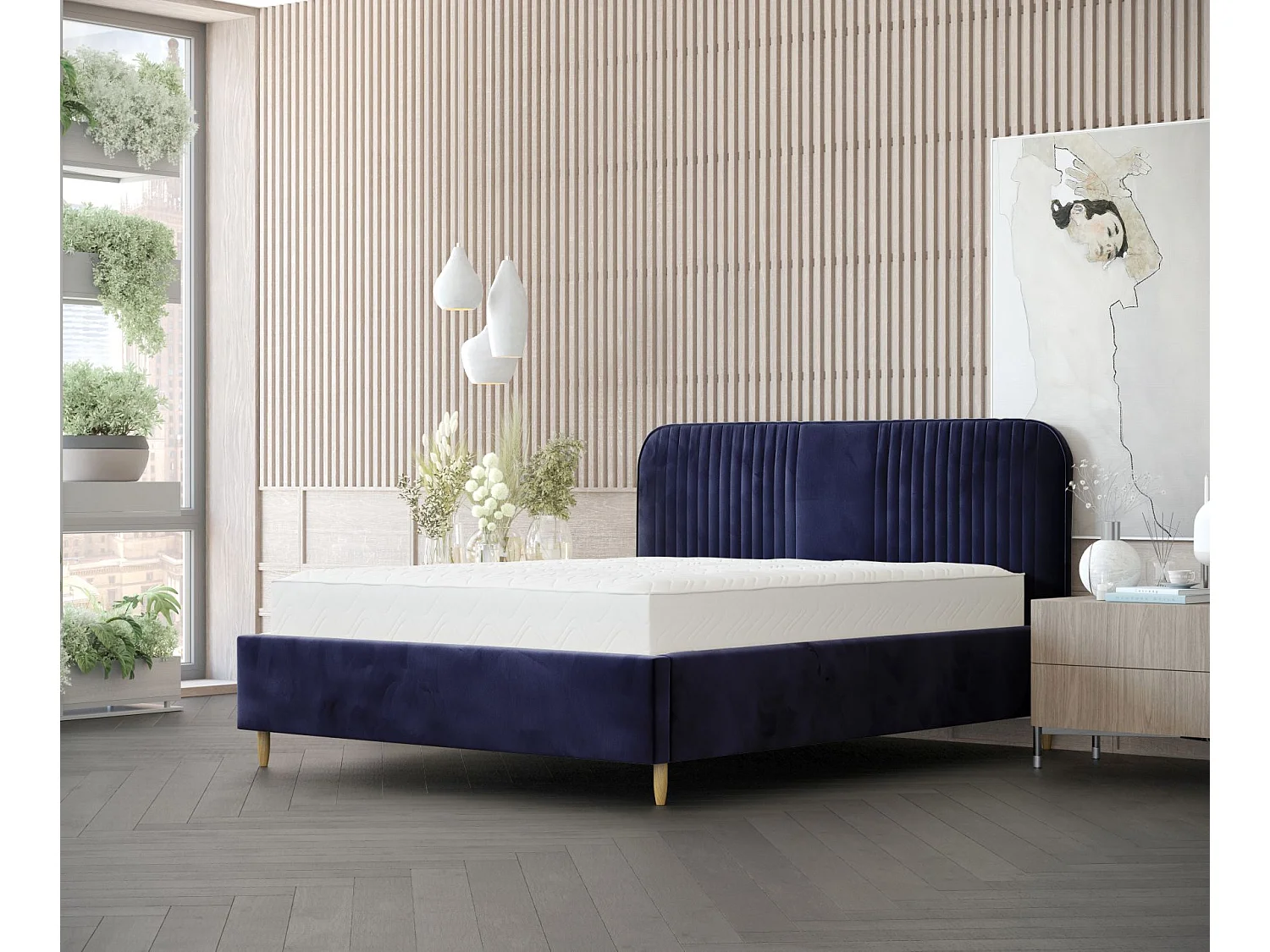 Lit coffre Livy - 120 x 200 cm - velours - bleu marine