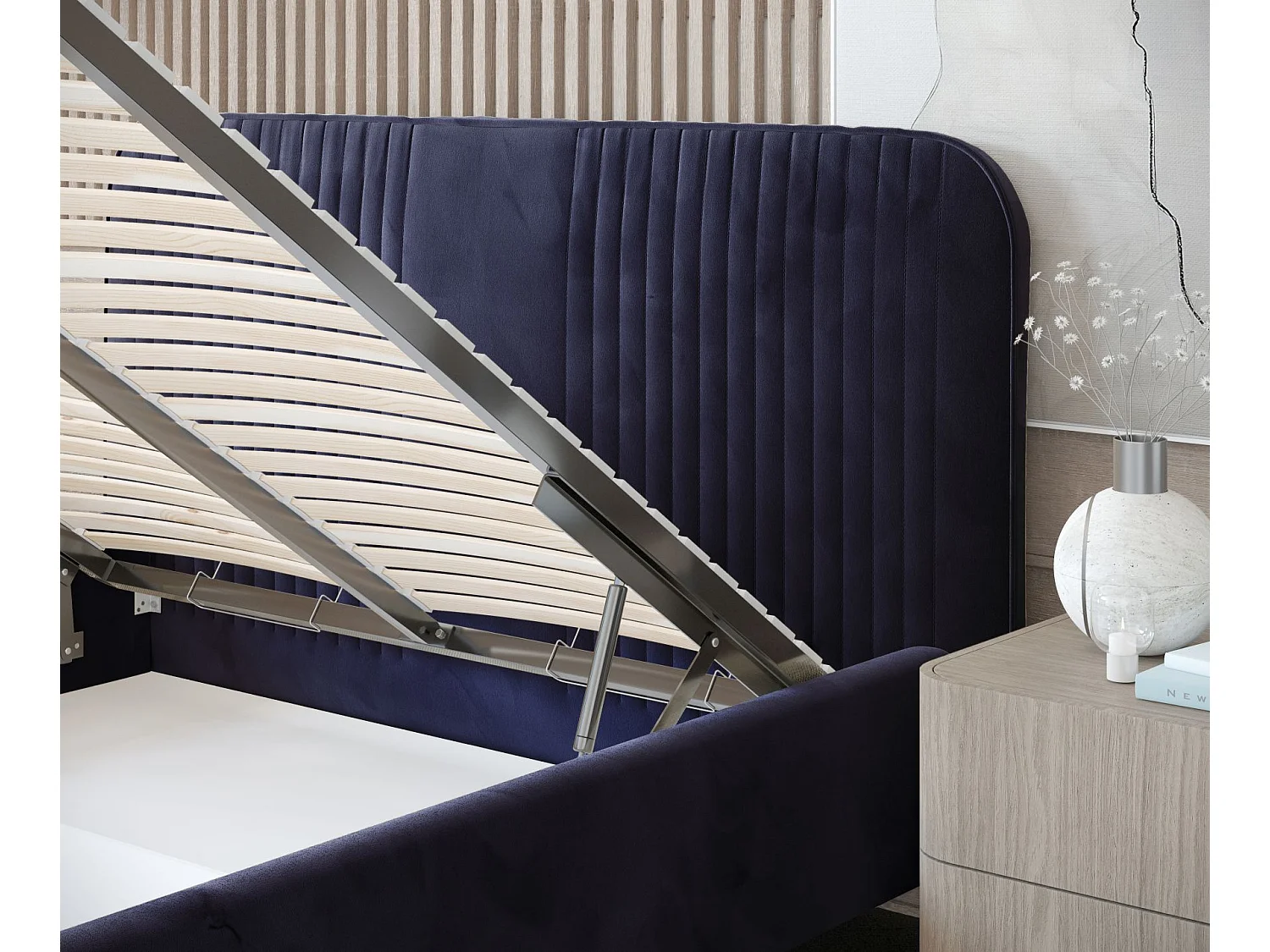 Lit coffre Livy - 120 x 200 cm - velours - bleu marine