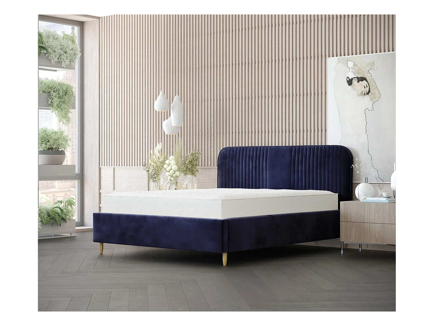 Polsterbett Livy - 120 x 200 cm - Samtstoff - marineblau