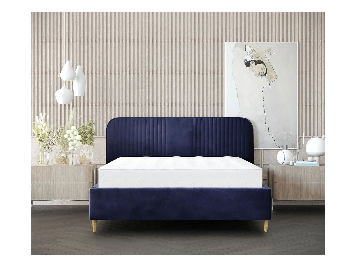 Polsterbett Livy - 120 x 200 cm - Samtstoff - marineblau