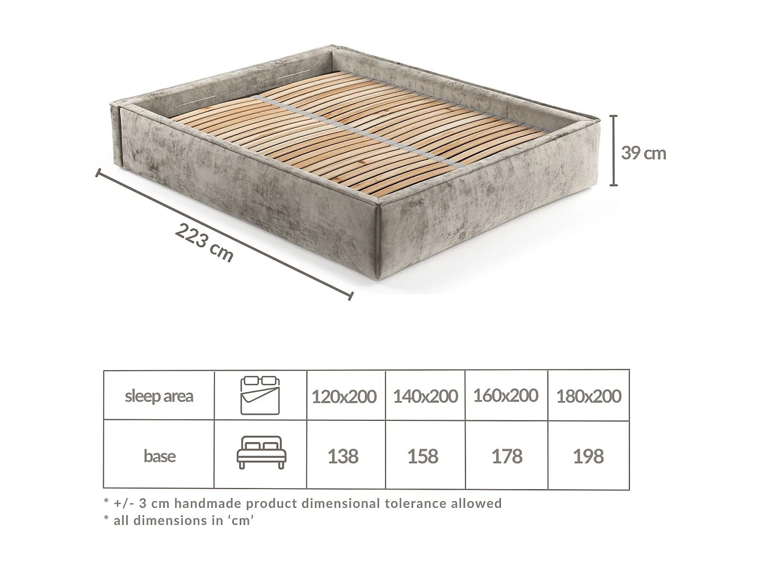 Lit coffre Alvar - 160 x 200 cm - chenille - beige