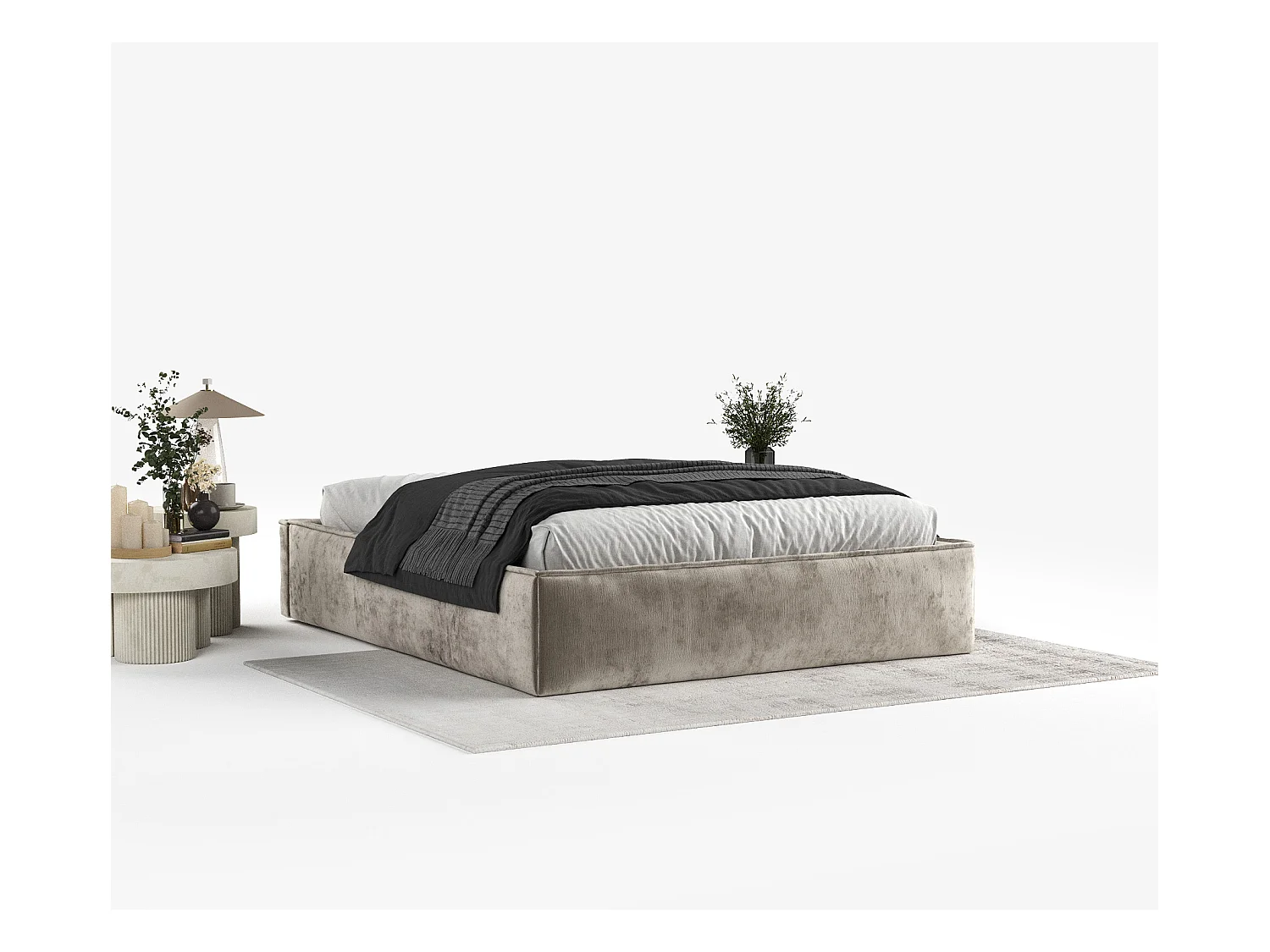 Polsterbett Alvar - 160 x 200 cm - Chenille-Stoff - beige