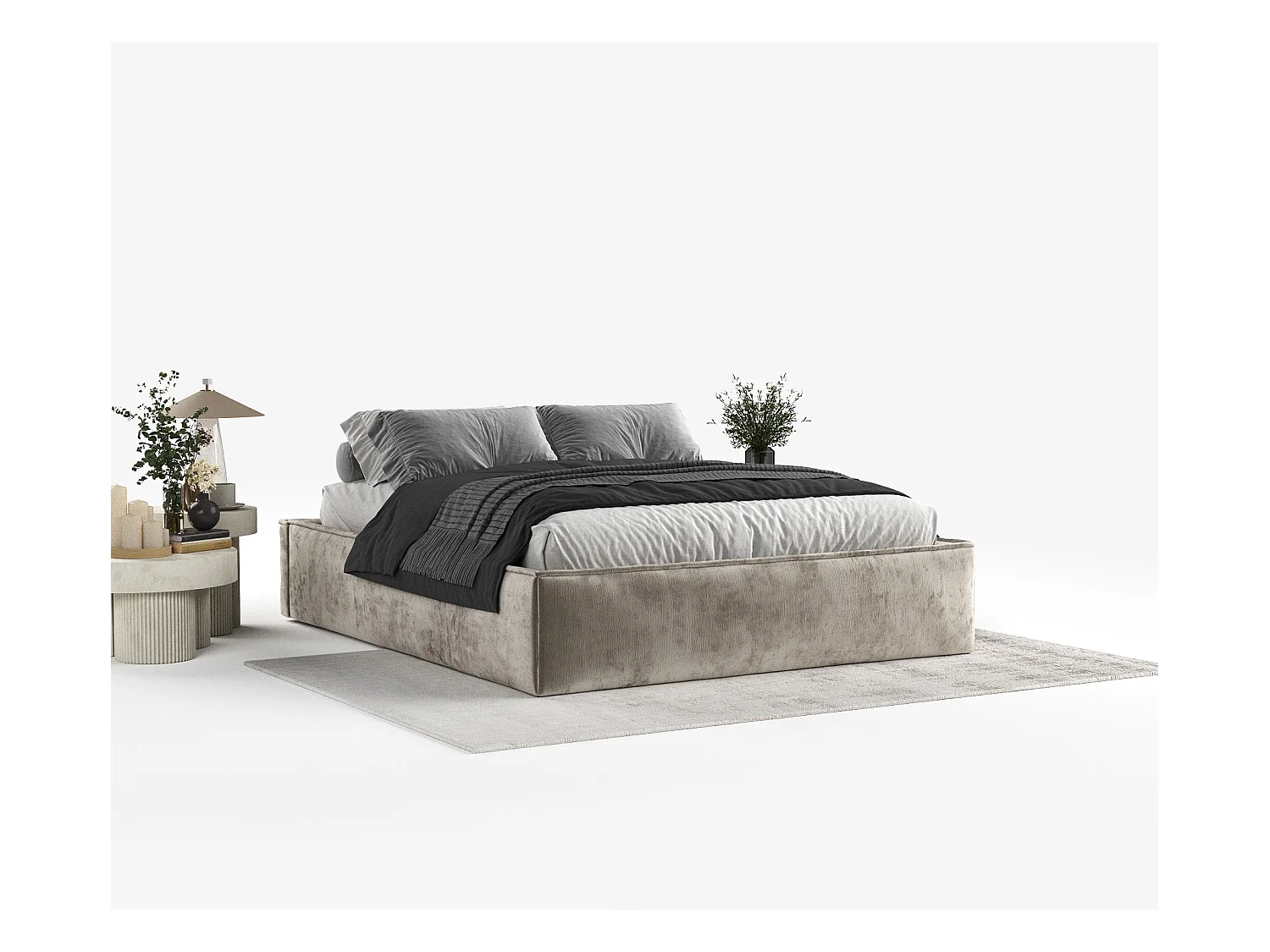 Polsterbett Alvar - 160 x 200 cm - Chenille-Stoff - beige