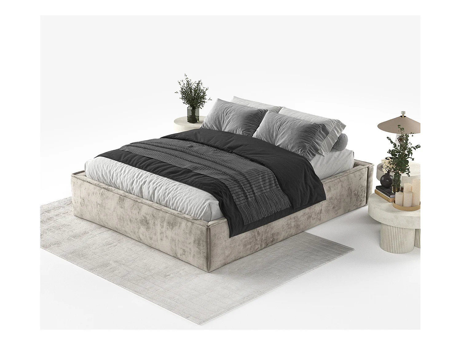 Polsterbett Alvar - 160 x 200 cm - Chenille-Stoff - beige