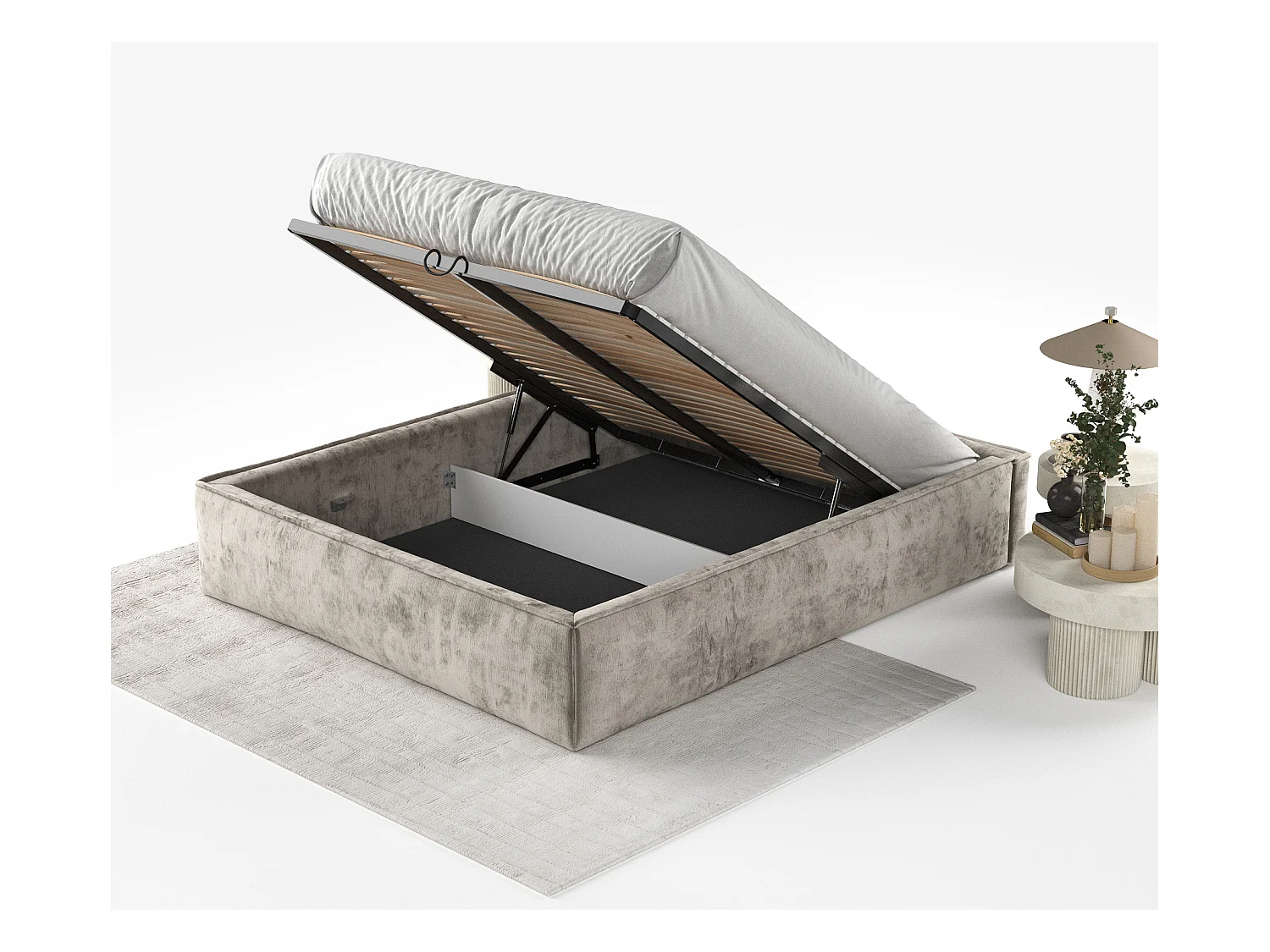Polsterbett Alvar - 160 x 200 cm - Chenille-Stoff - beige
