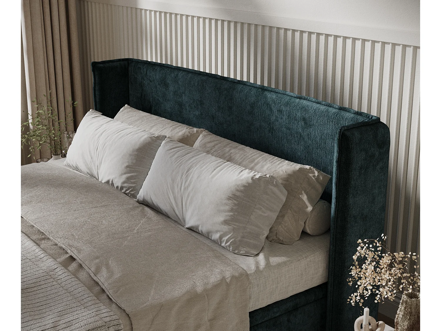 Lit coffre en tissu chenille Ritual - 200 x 200 cm - couleur sarcelle