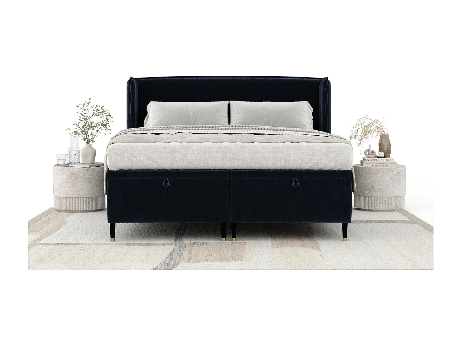 Lit coffre en tissu chenille Ritual - 180 x 200 cm - bleu marine