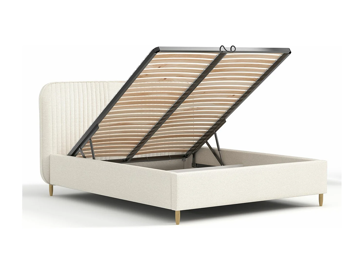 Lit coffre Livy - 140 x 200 cm - toile tissée - crème