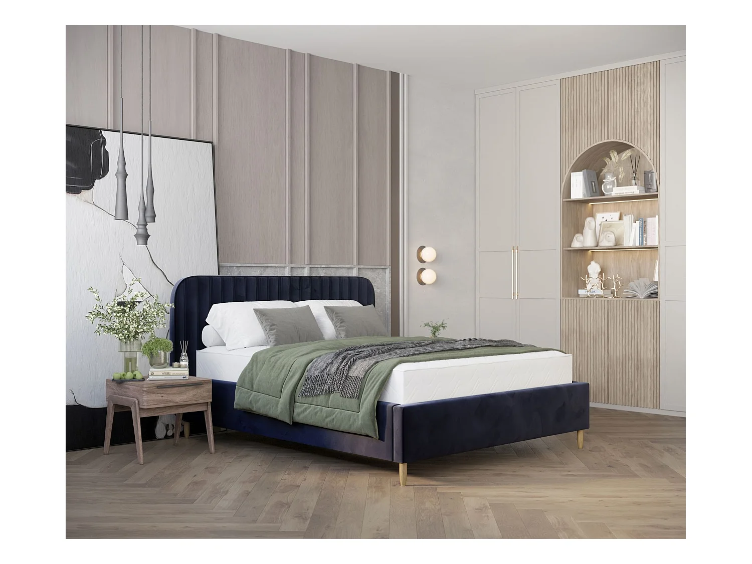 Lit coffre Noto - 160 x 200 cm - velours - bleu marine