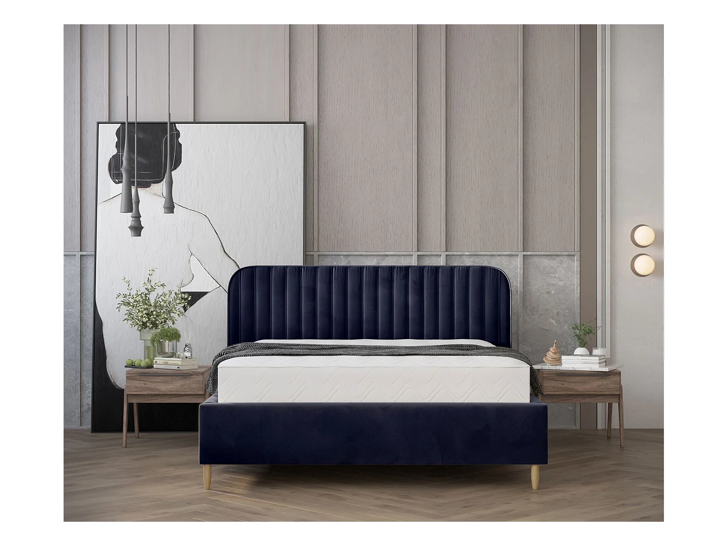 Polsterbett Noto - 160 x 200 cm - Samtstoff - marineblau