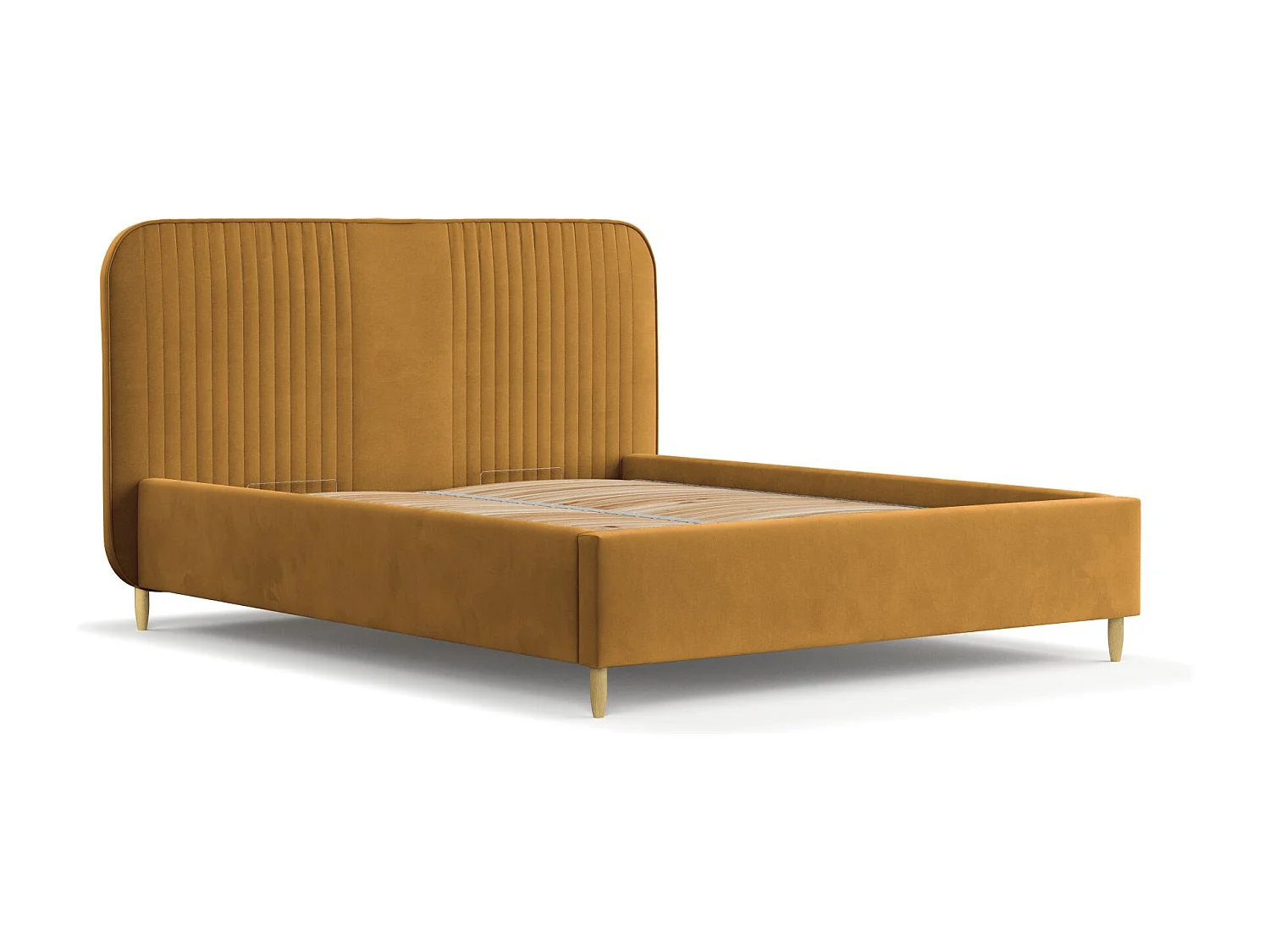 Lit coffre Livy - 140 x 200 cm - velours - jaune moutarde