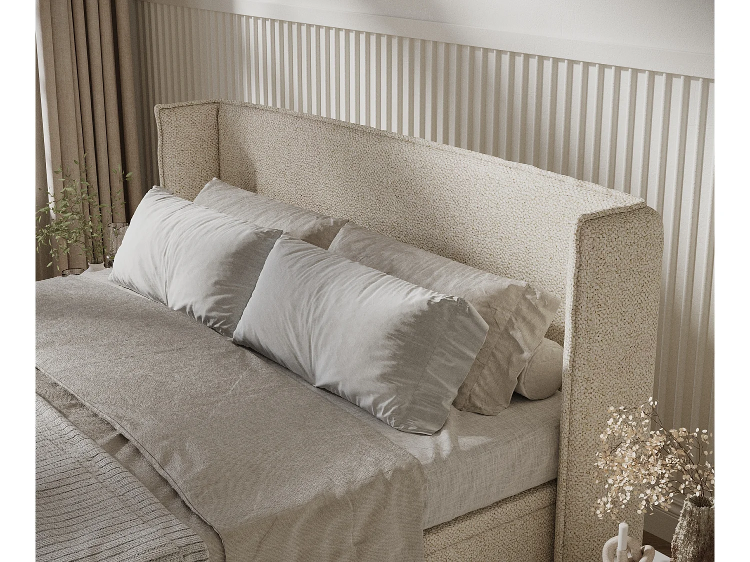 Łóżko tapicerowane w tkaninie boucle Ritual - 160 x 200 cm - kremowy