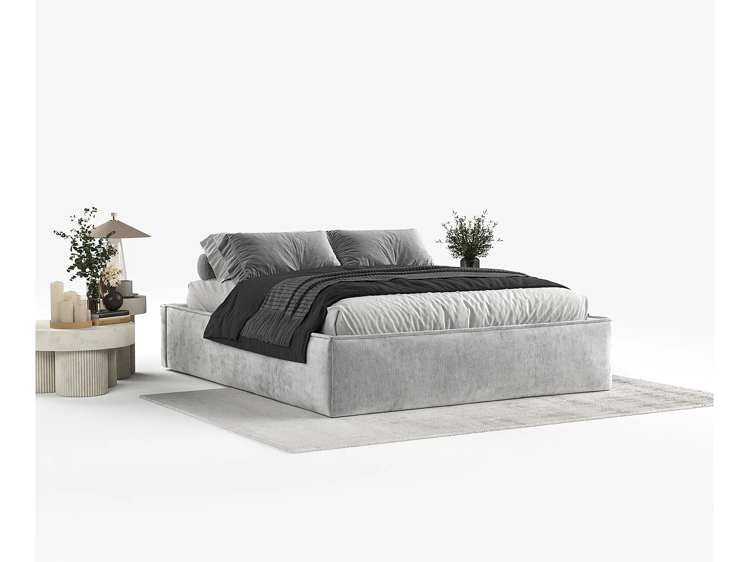 Polsterbett Alvar - 180 x 200 cm - Chenille-Stoff - hellgrau