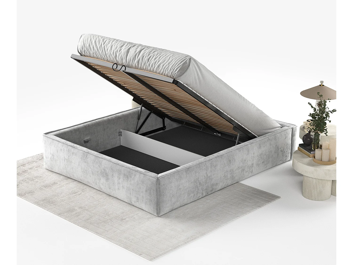 Lit coffre Alvar - 180 x 200 cm - chenille - gris clair