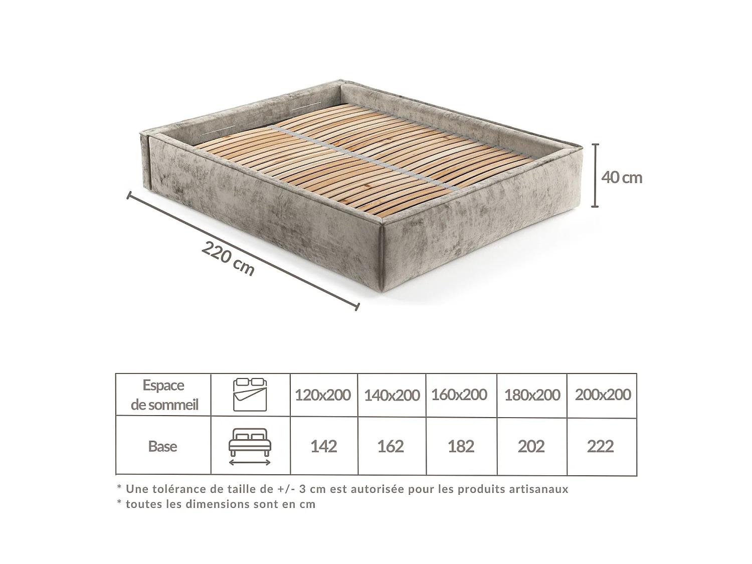 Lit coffre Alvar - 180 x 200 cm - chenille - gris clair