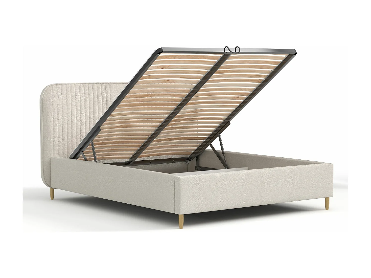 Lit coffre Livy - 180 x 200 cm - toile tissée - beige