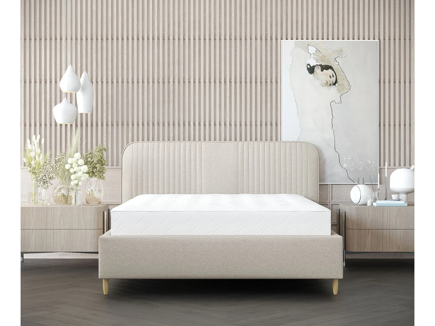 Polsterbett Livy - 180 x 200 cm - Webstoff - beige