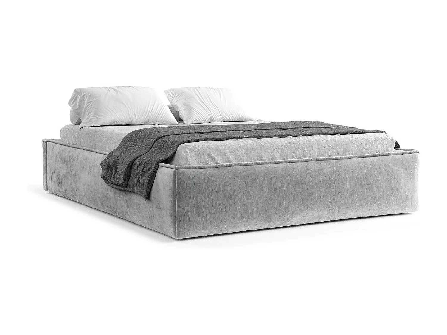 Lit coffre Alvar - 200 x 200 cm - chenille - gris clair