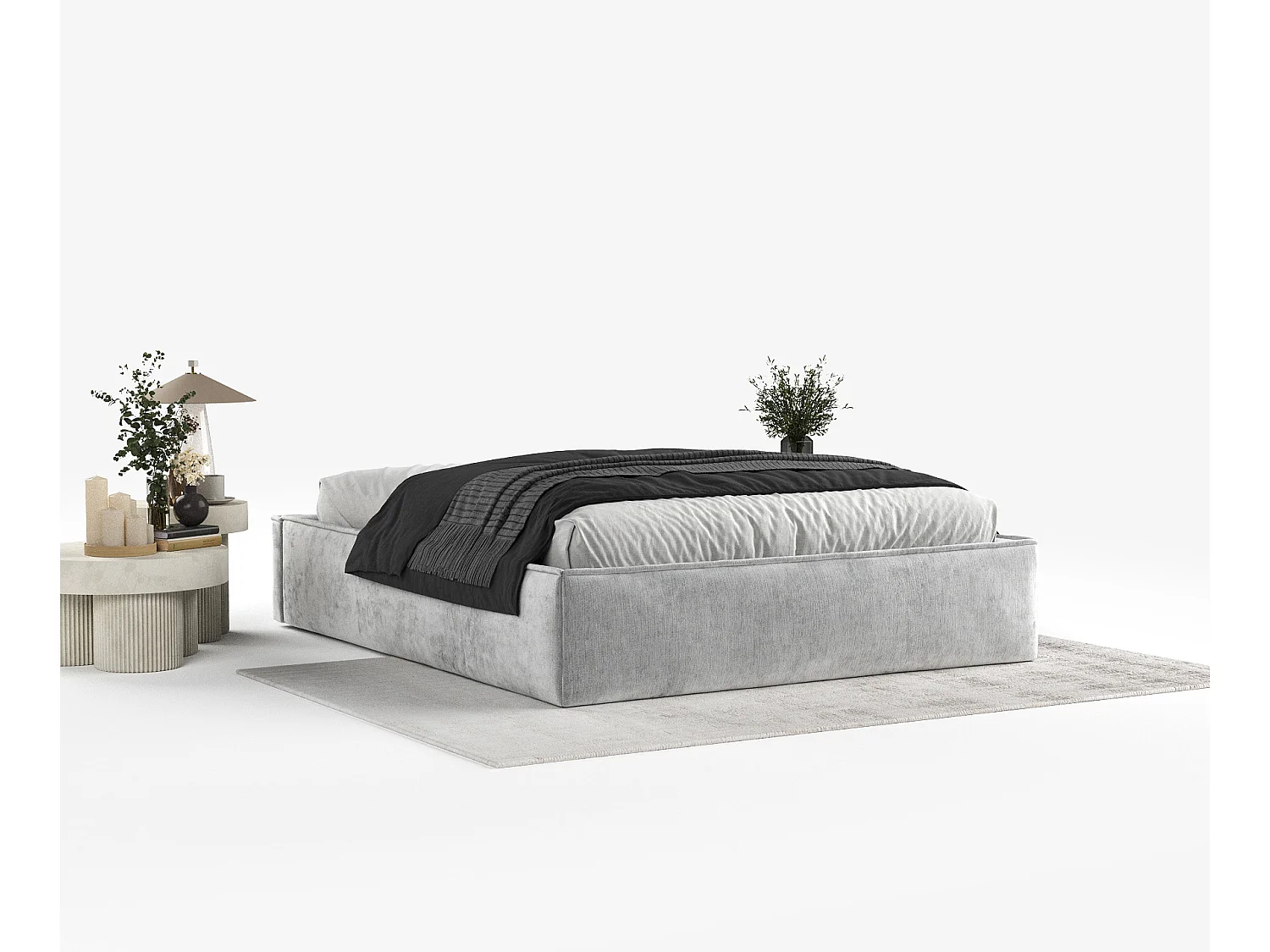Lit coffre Alvar - 200 x 200 cm - chenille - gris clair