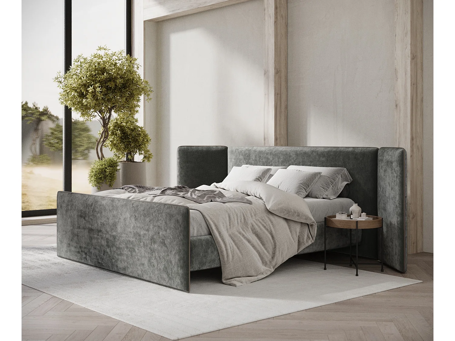 Polsterbett Tokyo - 140 x 200 cm - Chenille-Stoff - grau