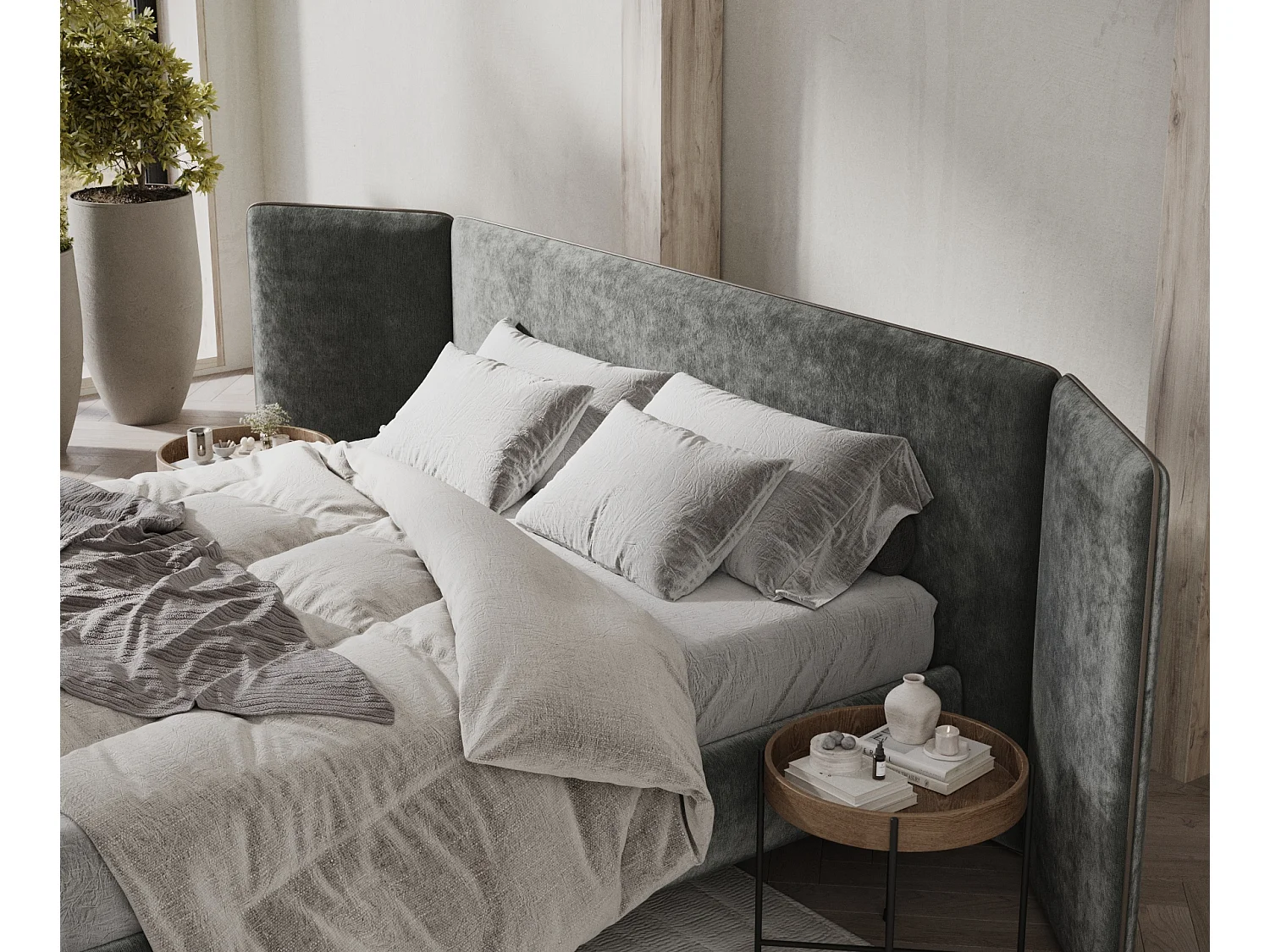 Polsterbett Tokyo - 140 x 200 cm - Chenille-Stoff - grau