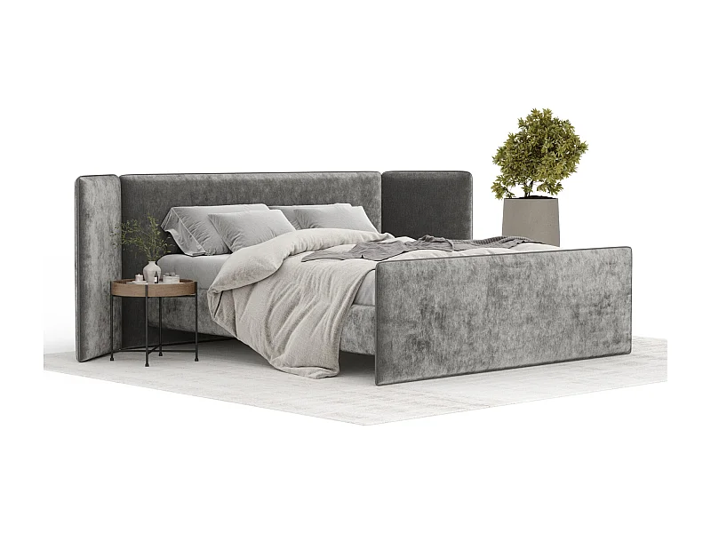 Polsterbett Tokyo - 140 x 200 cm - Chenille-Stoff - grau