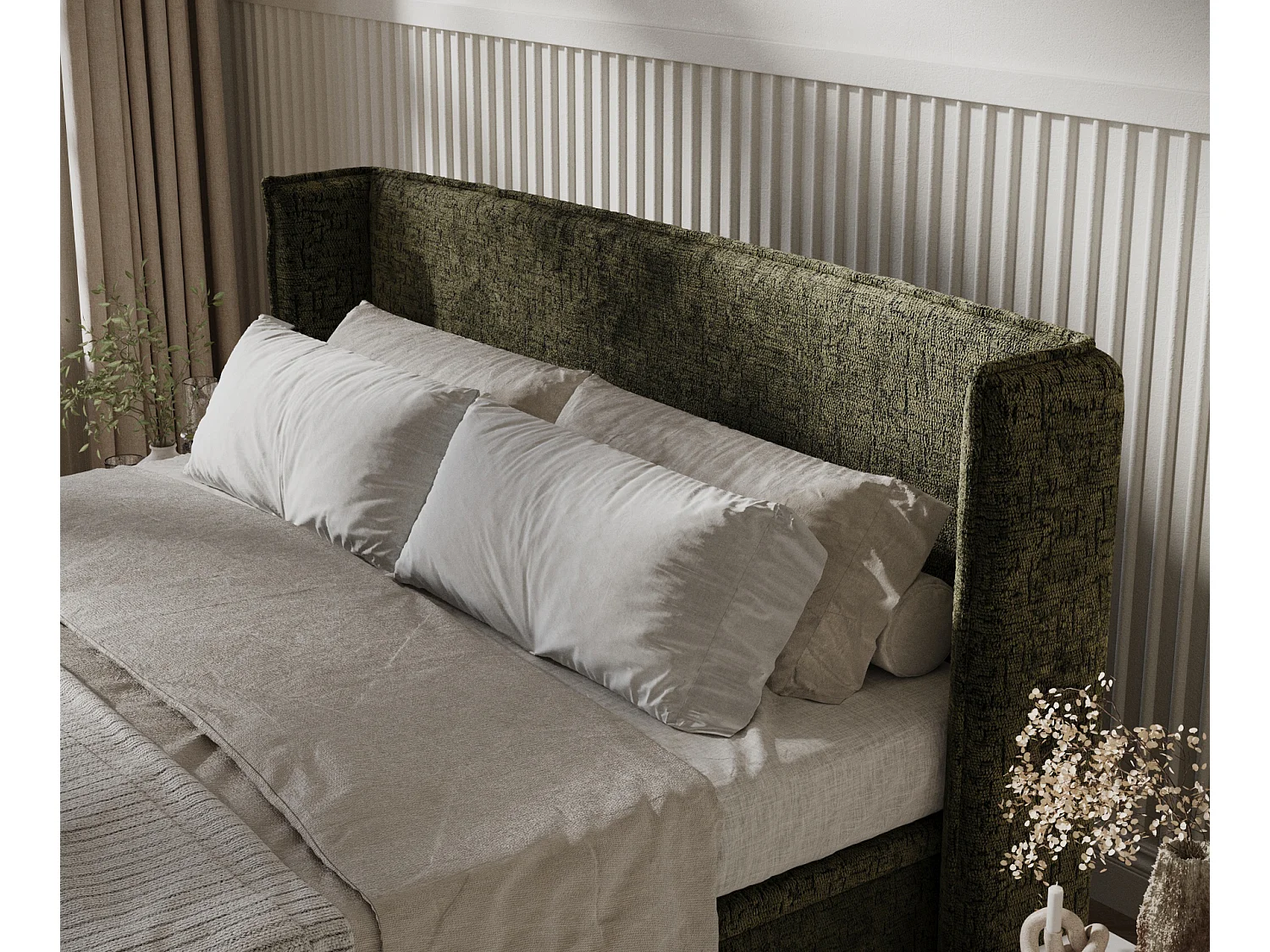 Lit coffre en tissu chenille Ritual - 160 x 200 cm - vert olive