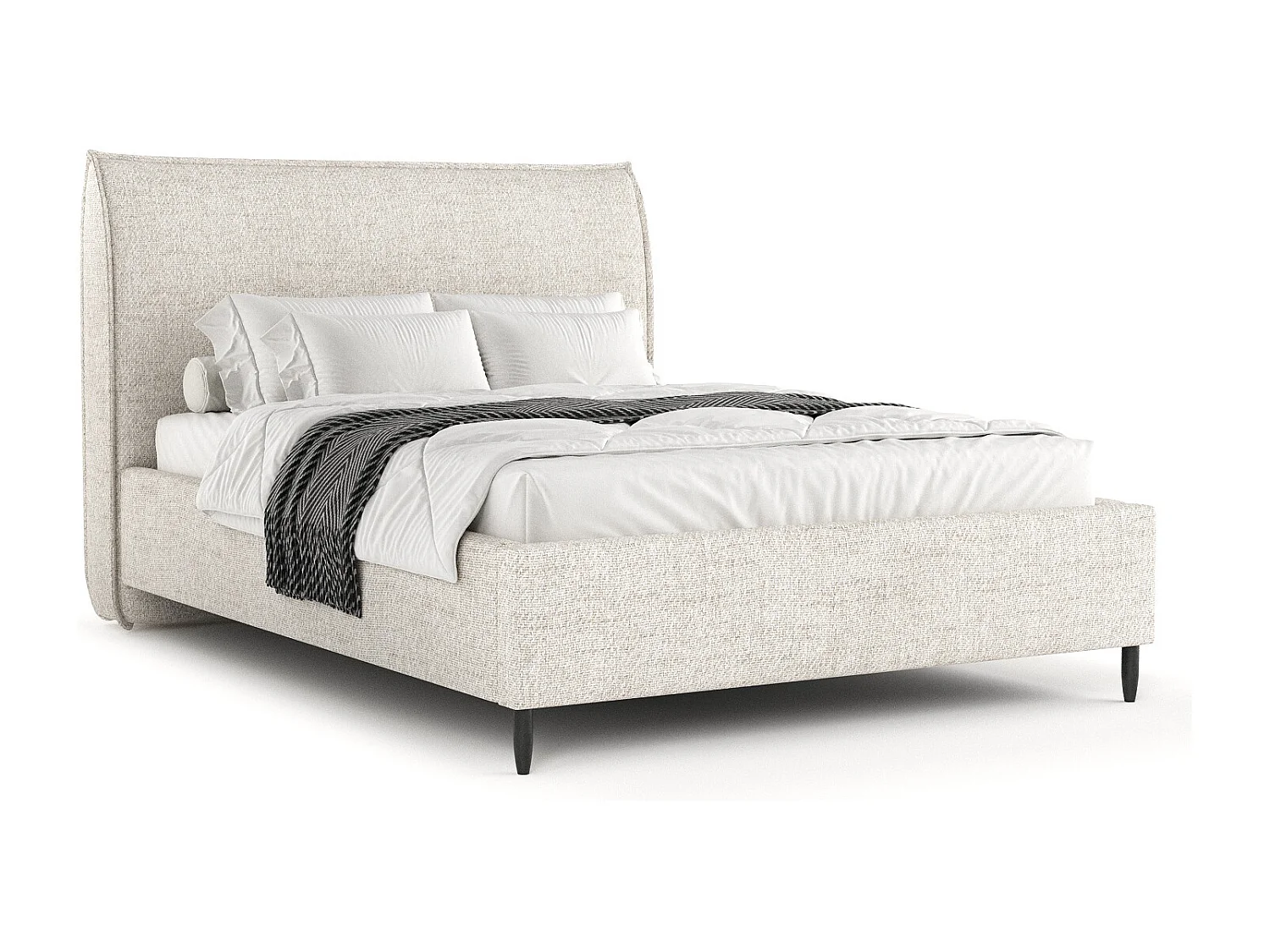 Lit capitonné Shell - 120 x 200 cm - toile tissée - creme