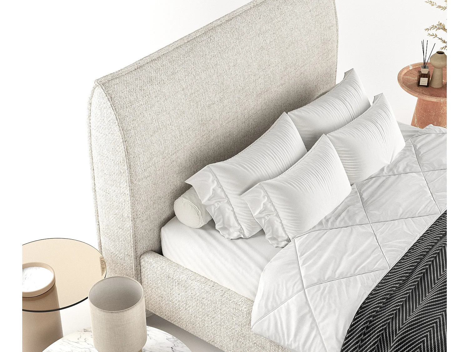 Łóżko tapicerowane Shell - 120 x 200 cm - tkanina pleciona - kremowy