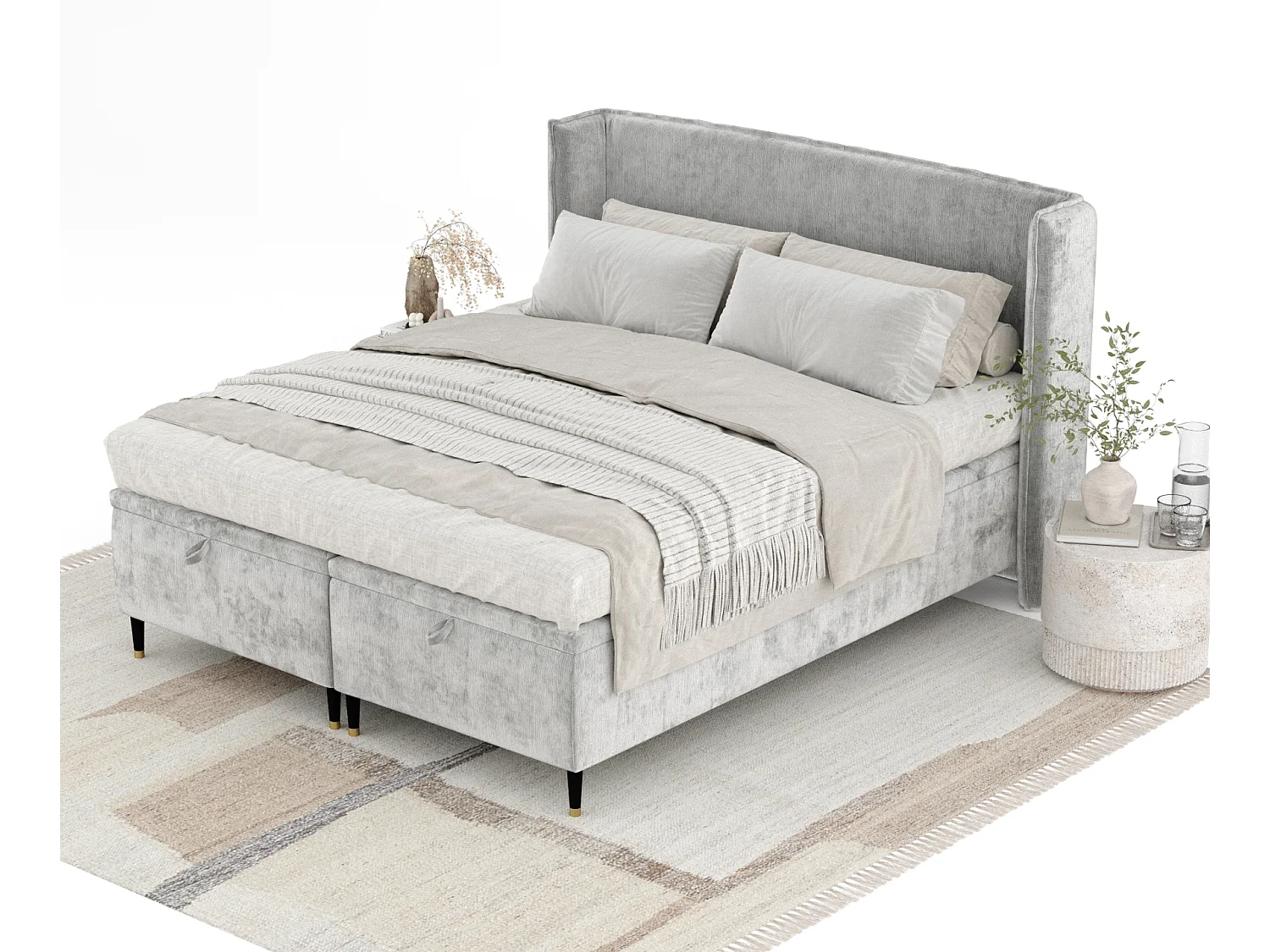 Lit coffre en tissu chenille Ritual - 140 x 200 cm - gris clair