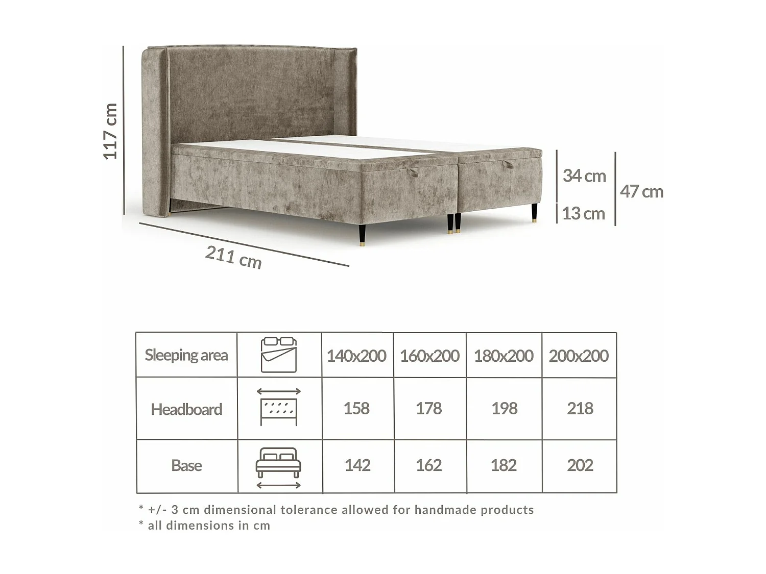 Lit coffre en tissu chenille Ritual - 140 x 200 cm - gris clair