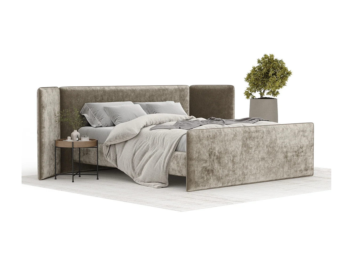 Lit coffre Tokyo - 200 x 200 cm - toile tissée - beige