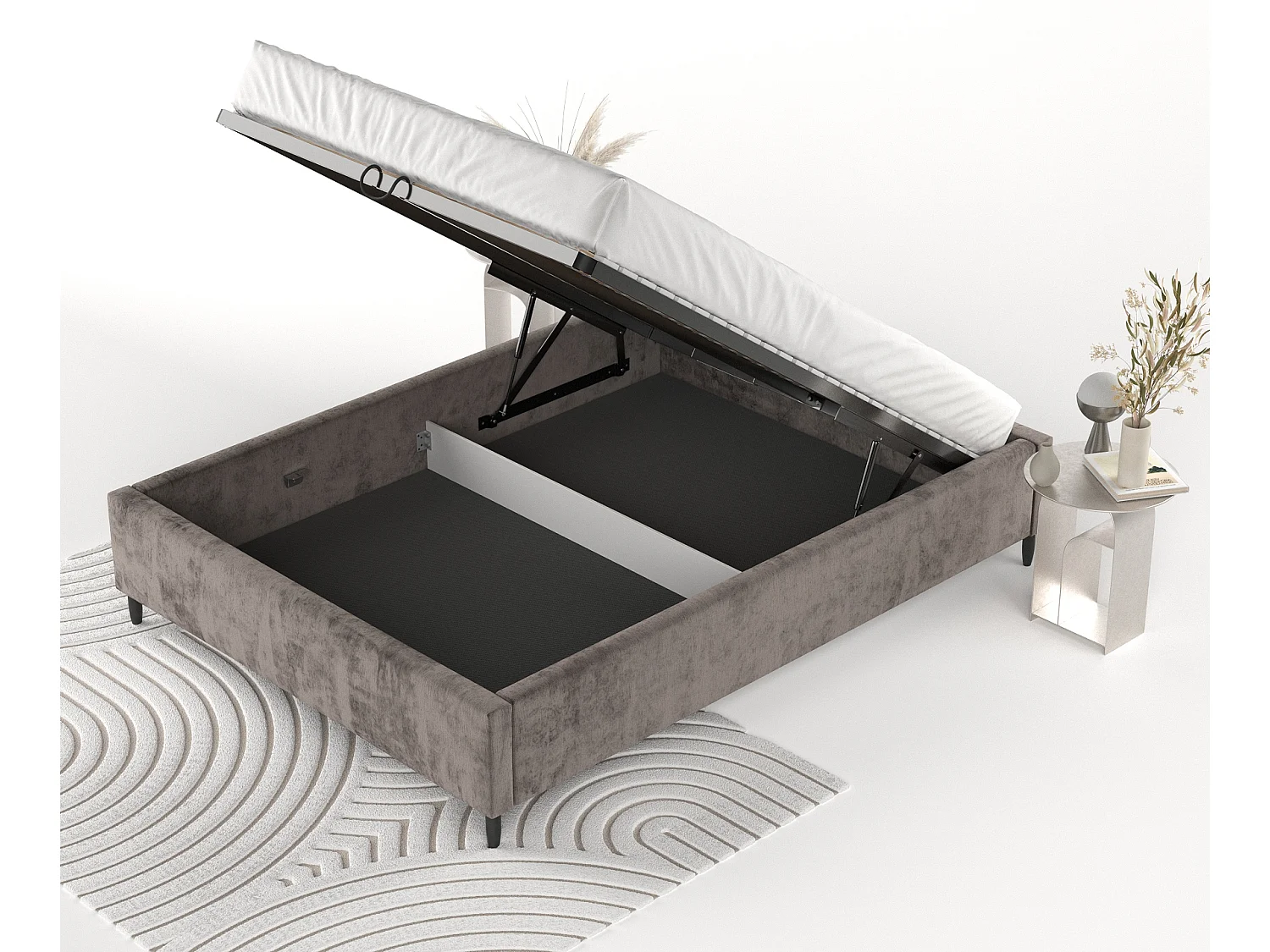 Polsterbett Larch - 200 x 200 cm - Chenille-Stoff - braun