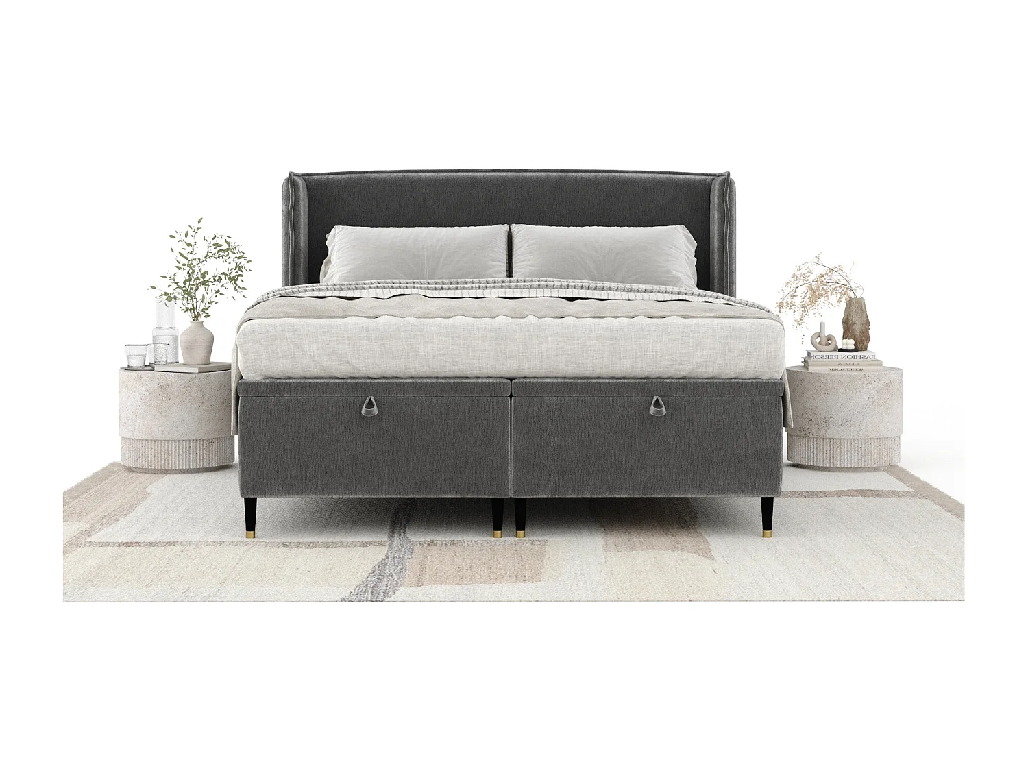 Lit coffre en tissu chenille Ritual - 180 x 200 cm - gris