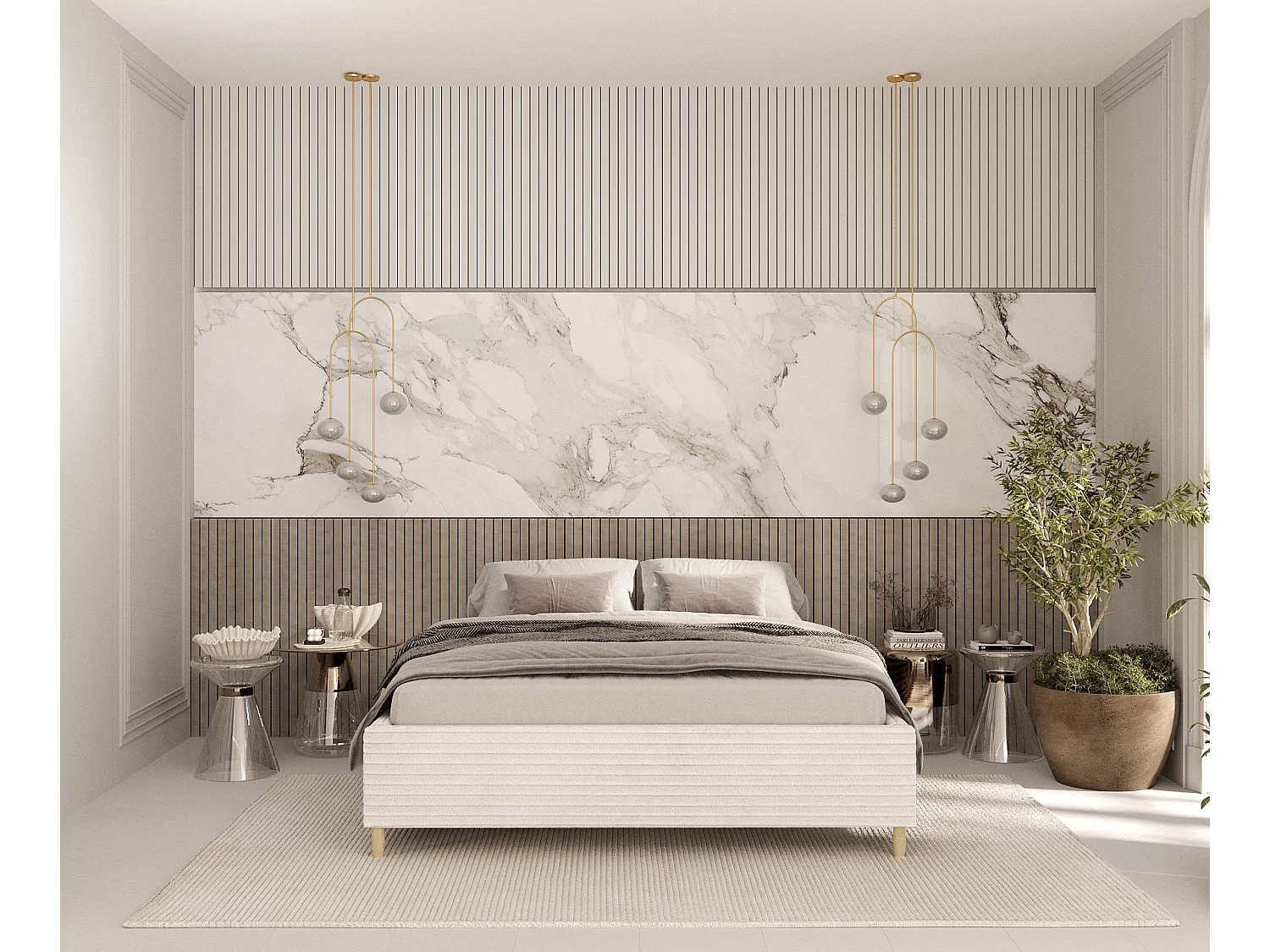 Polsterbett Larch - 120 x 200 cm - Samtstoff - creme