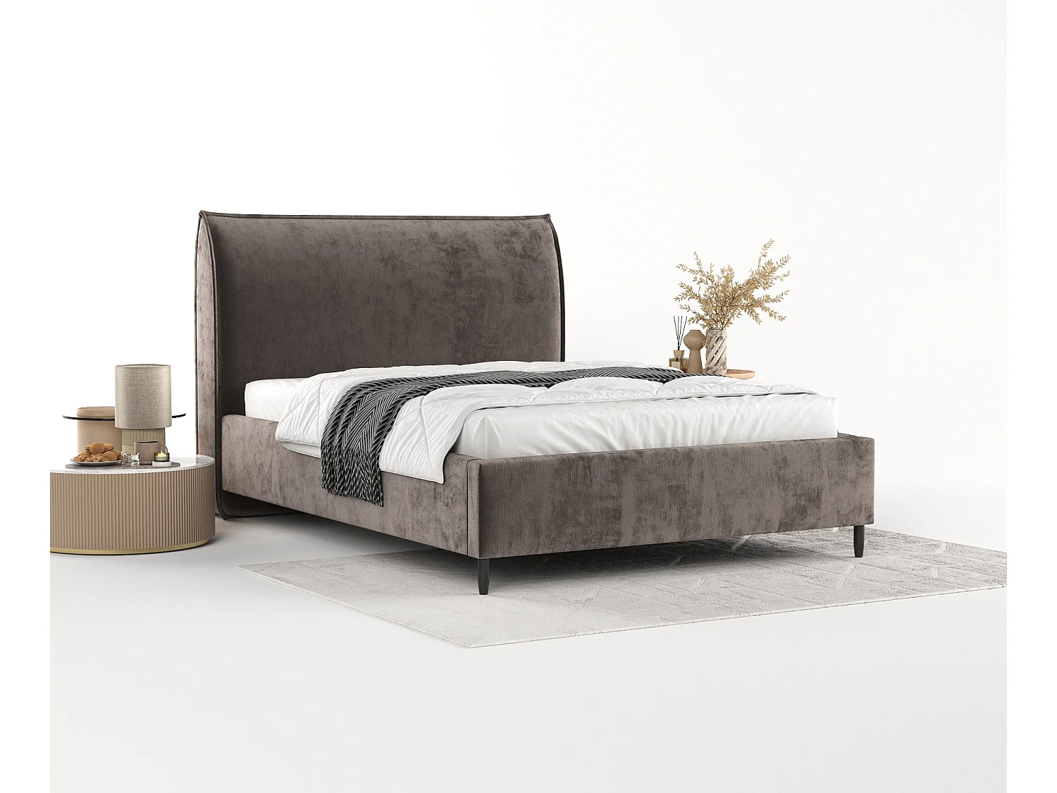 Polsterbett Shell - 140 x 200 cm - Chenille-Stoff - braun