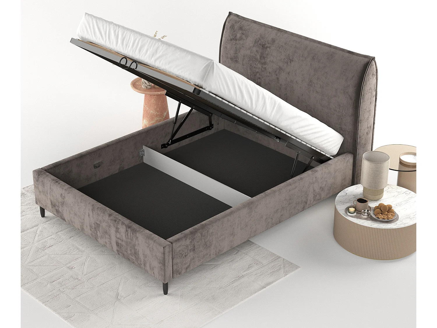 Polsterbett Shell - 140 x 200 cm - Chenille-Stoff - braun